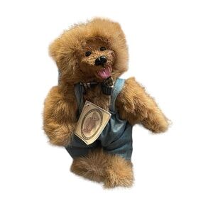 NWT Kimbearly’s Originals Scottie Brown Jointed Tan Teddy Bear Denim Overalls